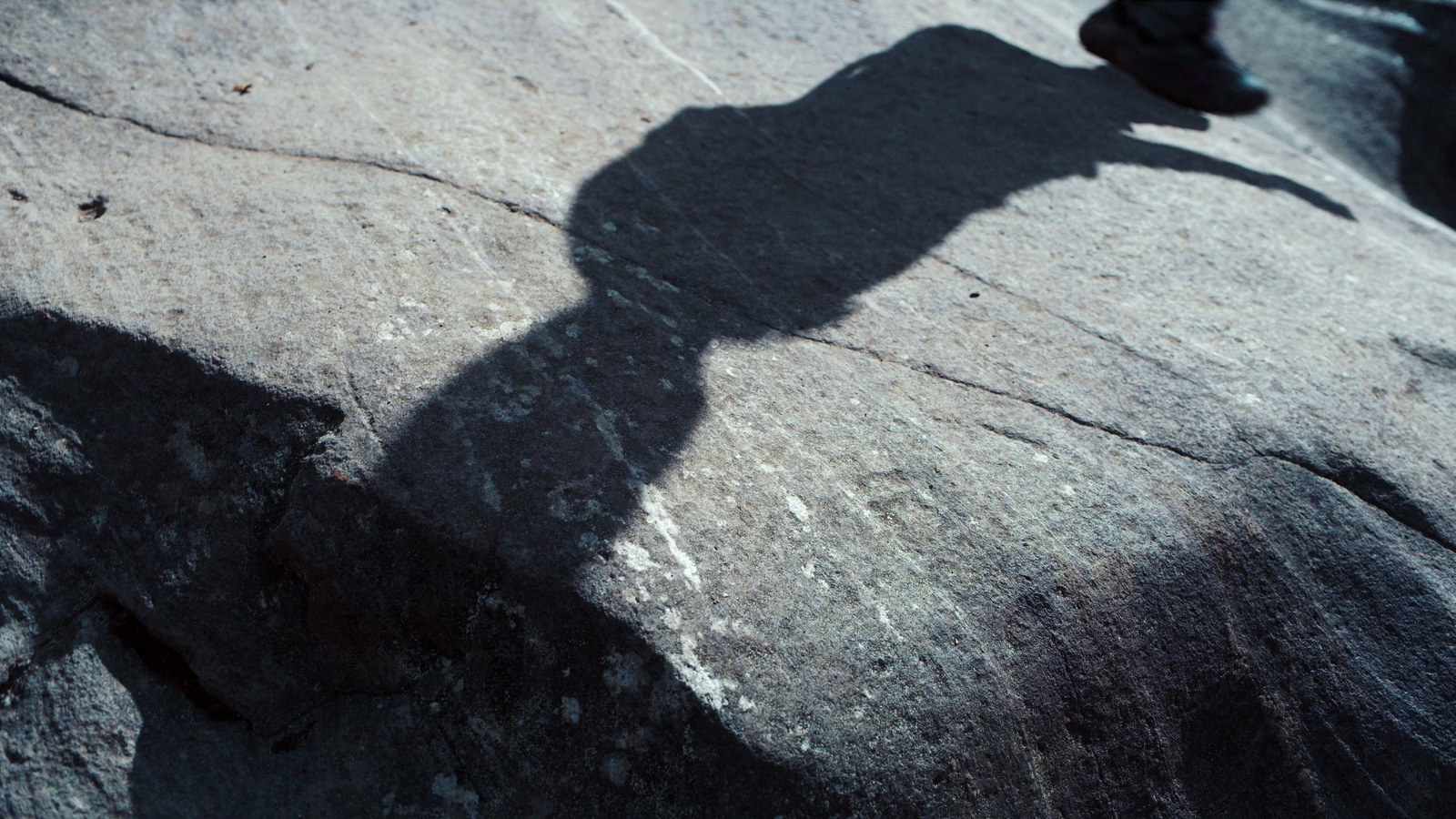 a shadow of a person standing on a rock