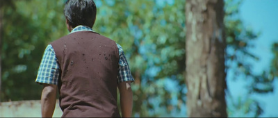 a man walking through a forest with a frisbee in his hand