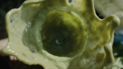 a close up view of a green substance