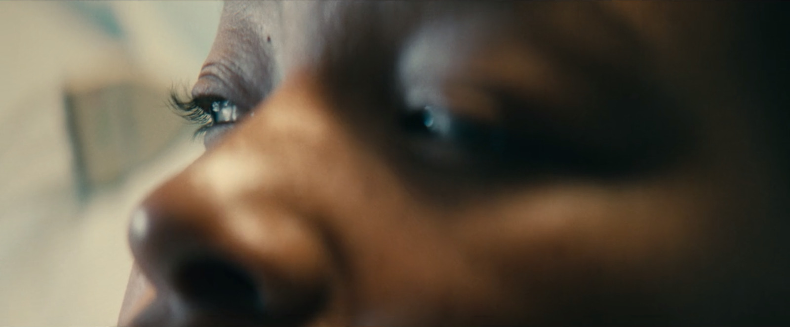 a close up of a dog's face with a blurry background