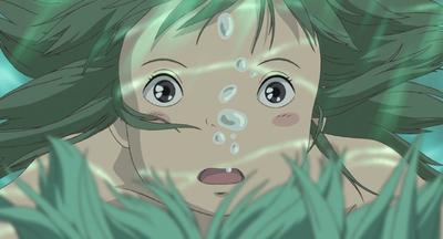 a woman with green hair and tears on her face