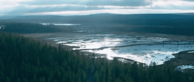 a large body of water surrounded by trees