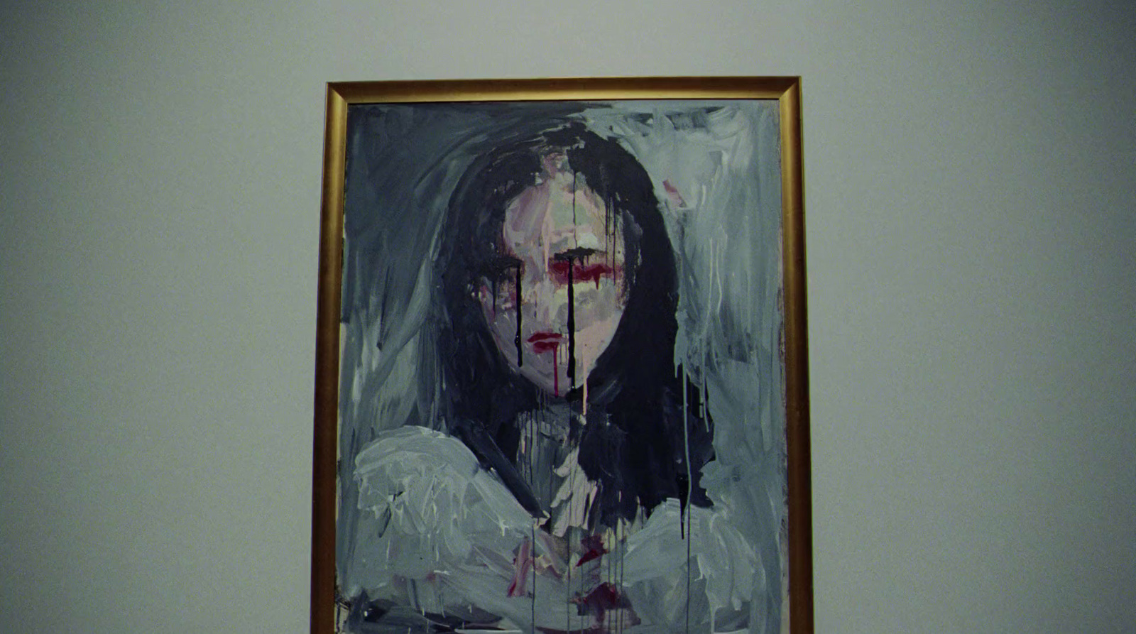 a painting of a woman with blood on her face