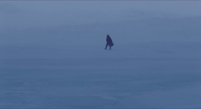 a person standing in the middle of a snow covered field