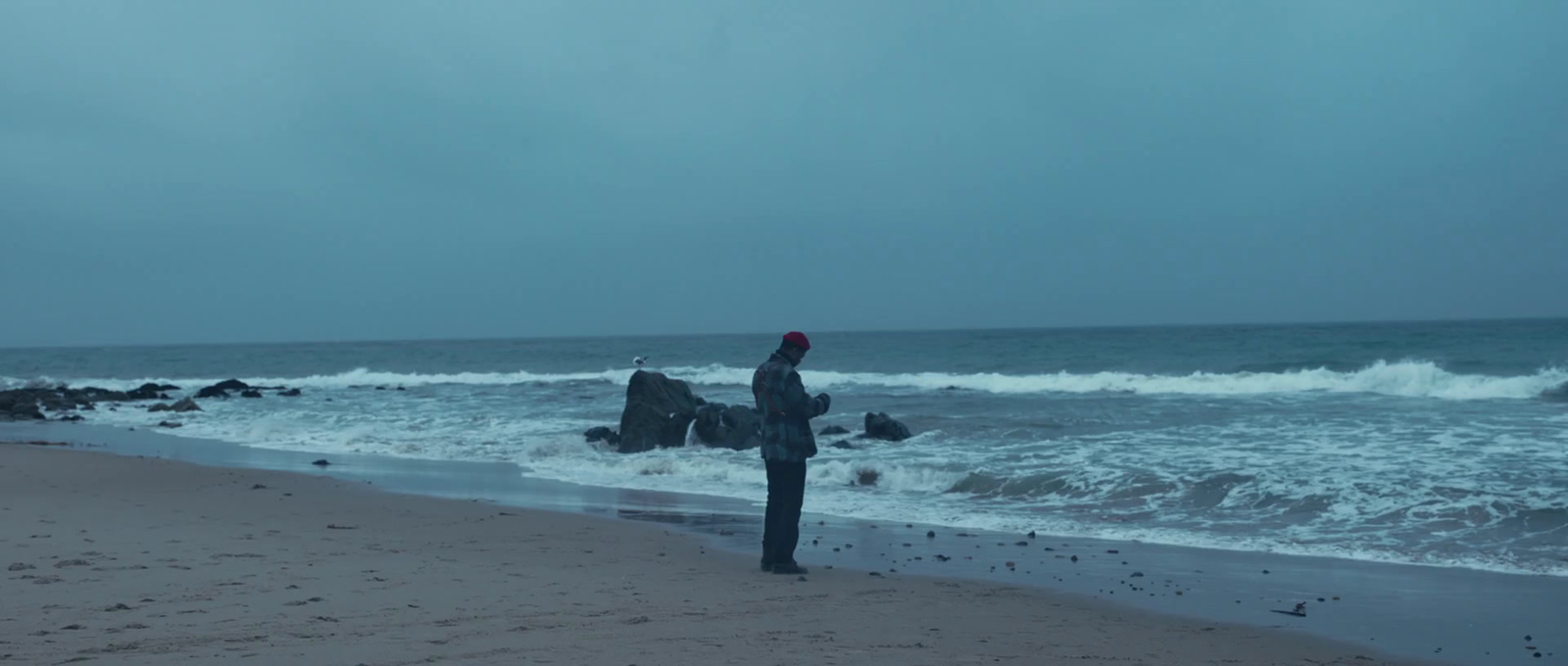 a person standing on a beach next to the ocean