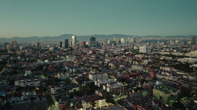 an aerial view of a city at night