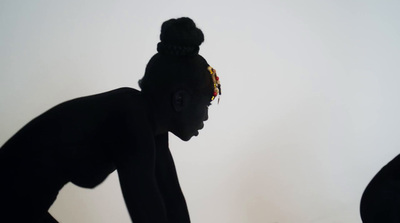 a silhouette of a woman with a flower in her hair