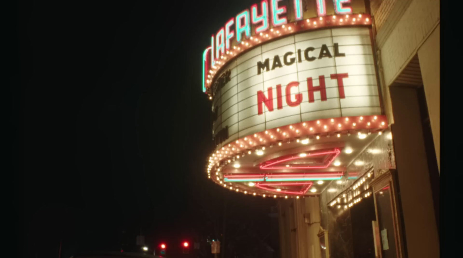 the marquee for the musical night is lit up