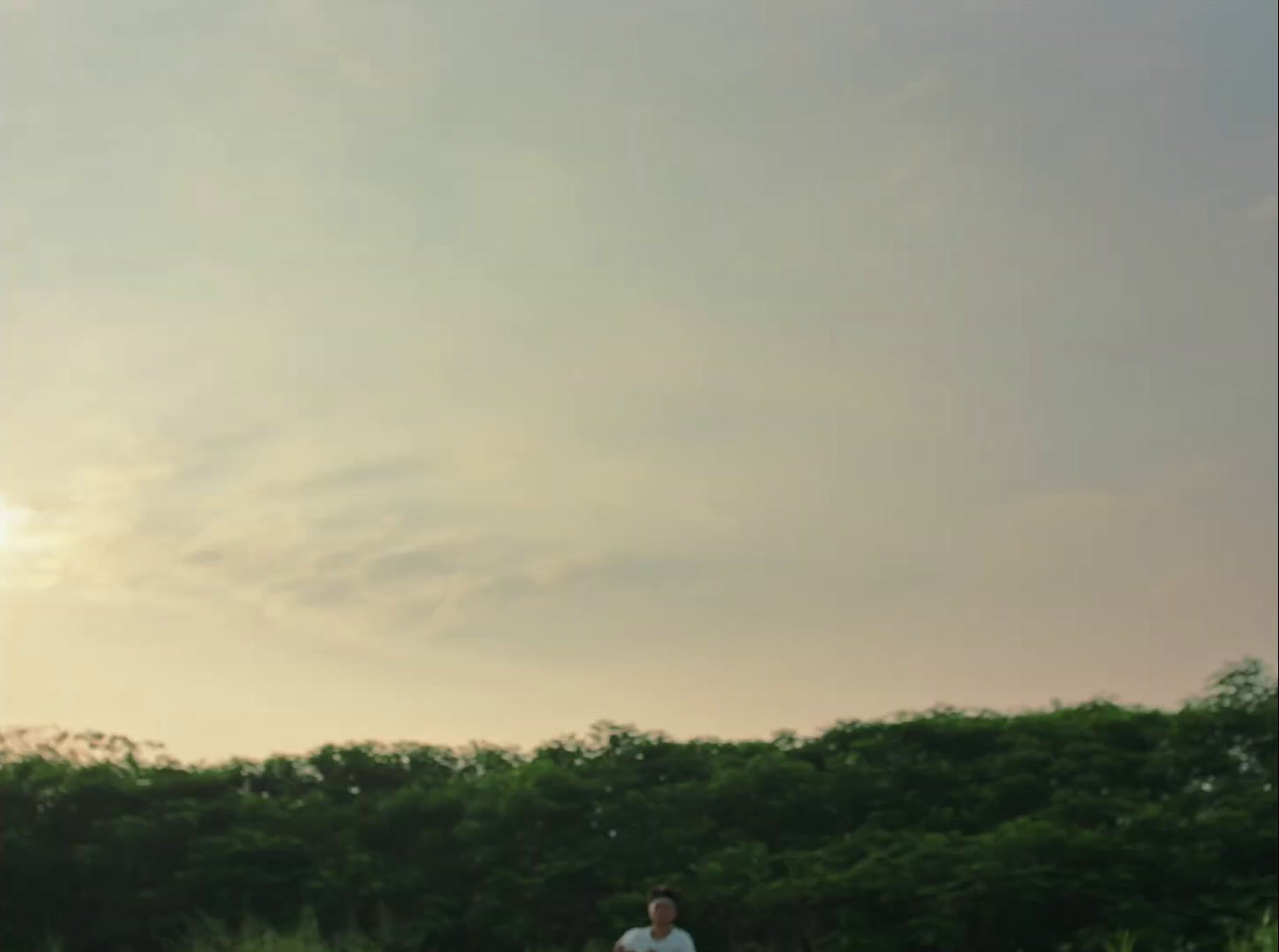 a man standing in a field flying a kite