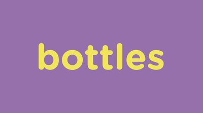 a purple background with a yellow word that says bottles