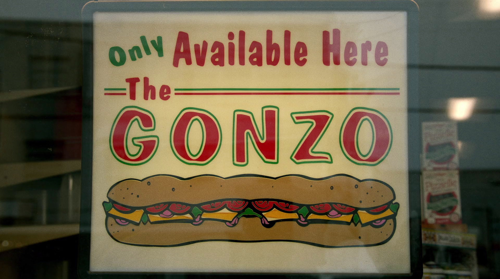 a sign that says only available here the gonzo