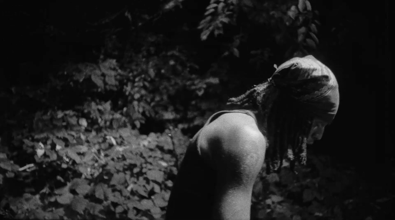 a man with dreadlocks standing in a forest