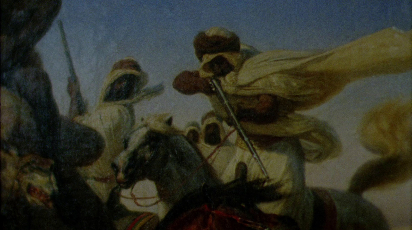 a painting of a group of men riding horses