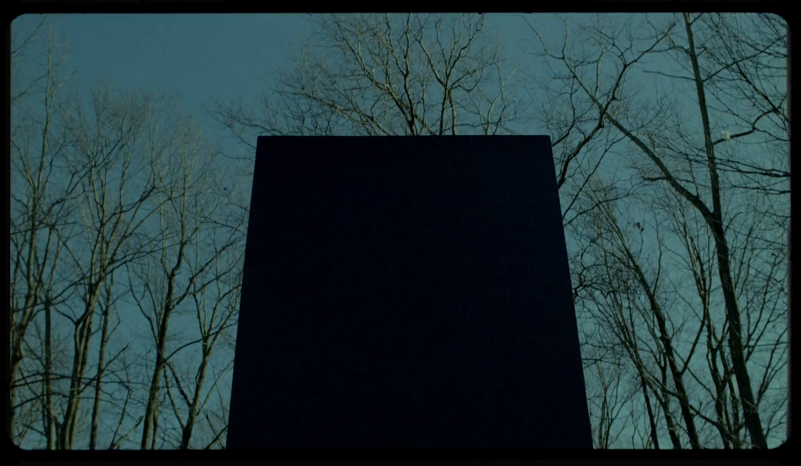 a black box sitting in the middle of a forest