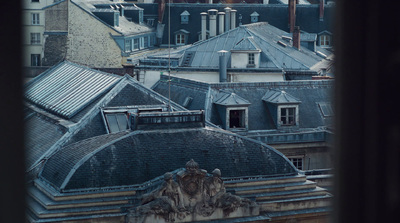 a view of the roofs of buildings from a window