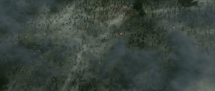 an aerial view of a forest covered in smoke