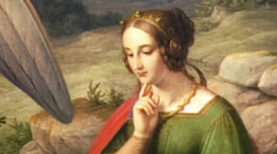 a painting of a woman in a green dress