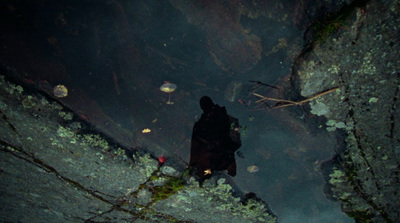 a person standing on a rock next to a body of water