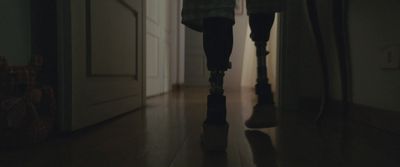 a person walking down a hallway in a house