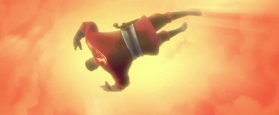 a man in a red hat is floating in the air