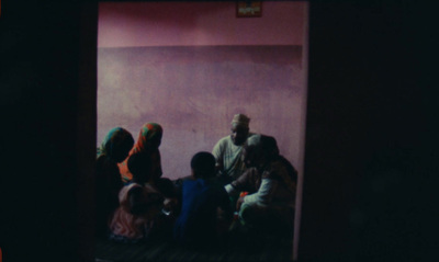 a group of people standing in a doorway