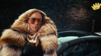 a woman wearing sunglasses and a fur coat