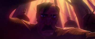 a man in a star wars animated scene with blue eyes