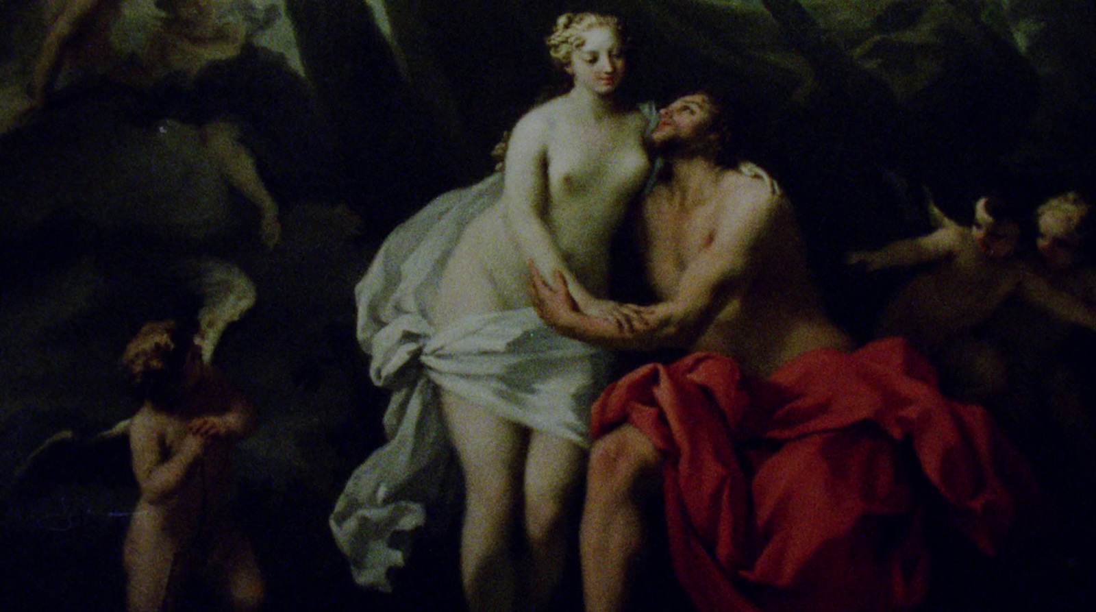 a painting of a man hugging a woman