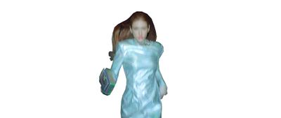 a woman in a blue dress is walking