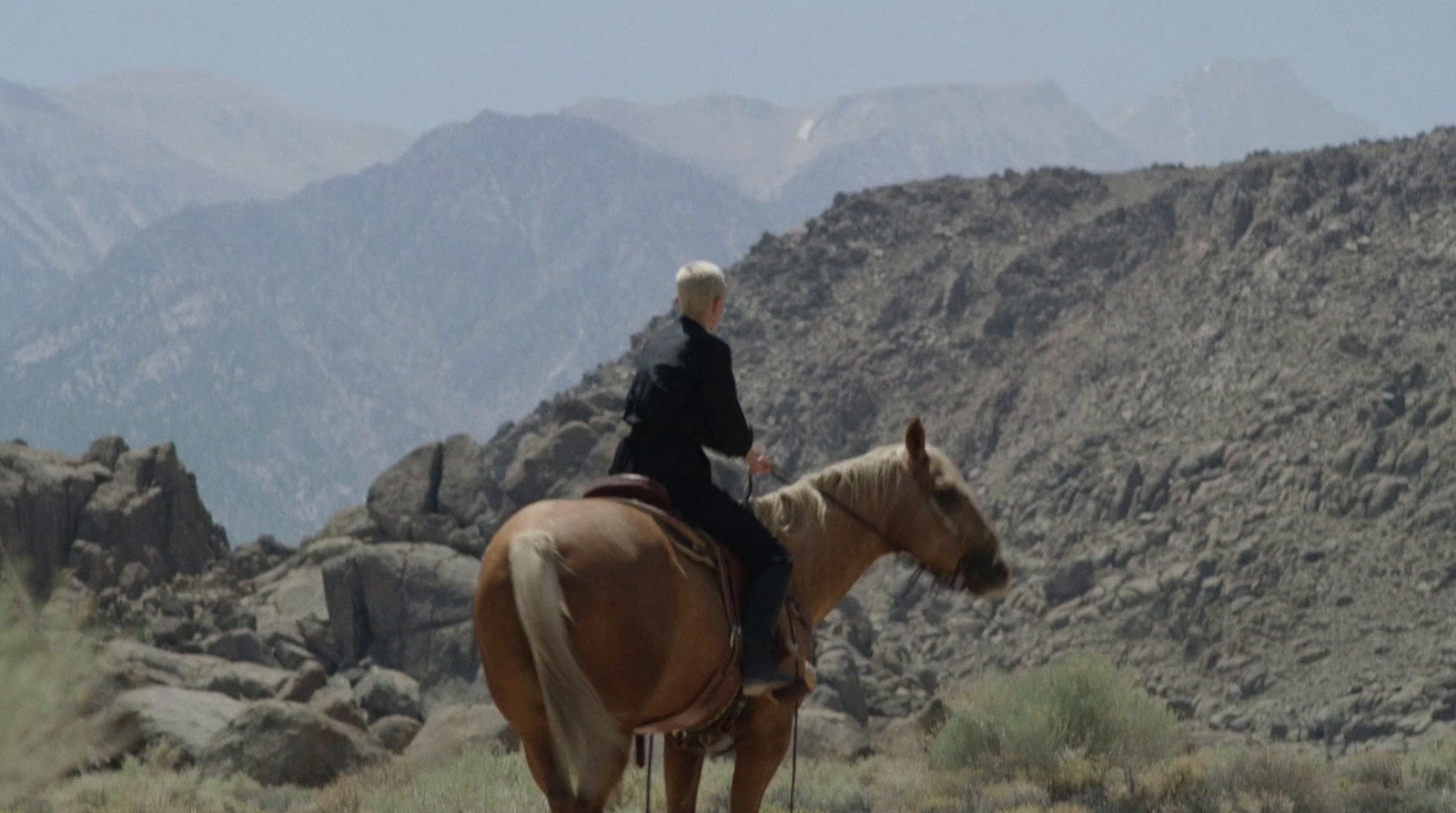 a woman riding on the back of a brown horse