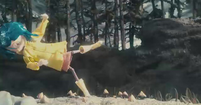 a girl in a yellow dress is flying through the air