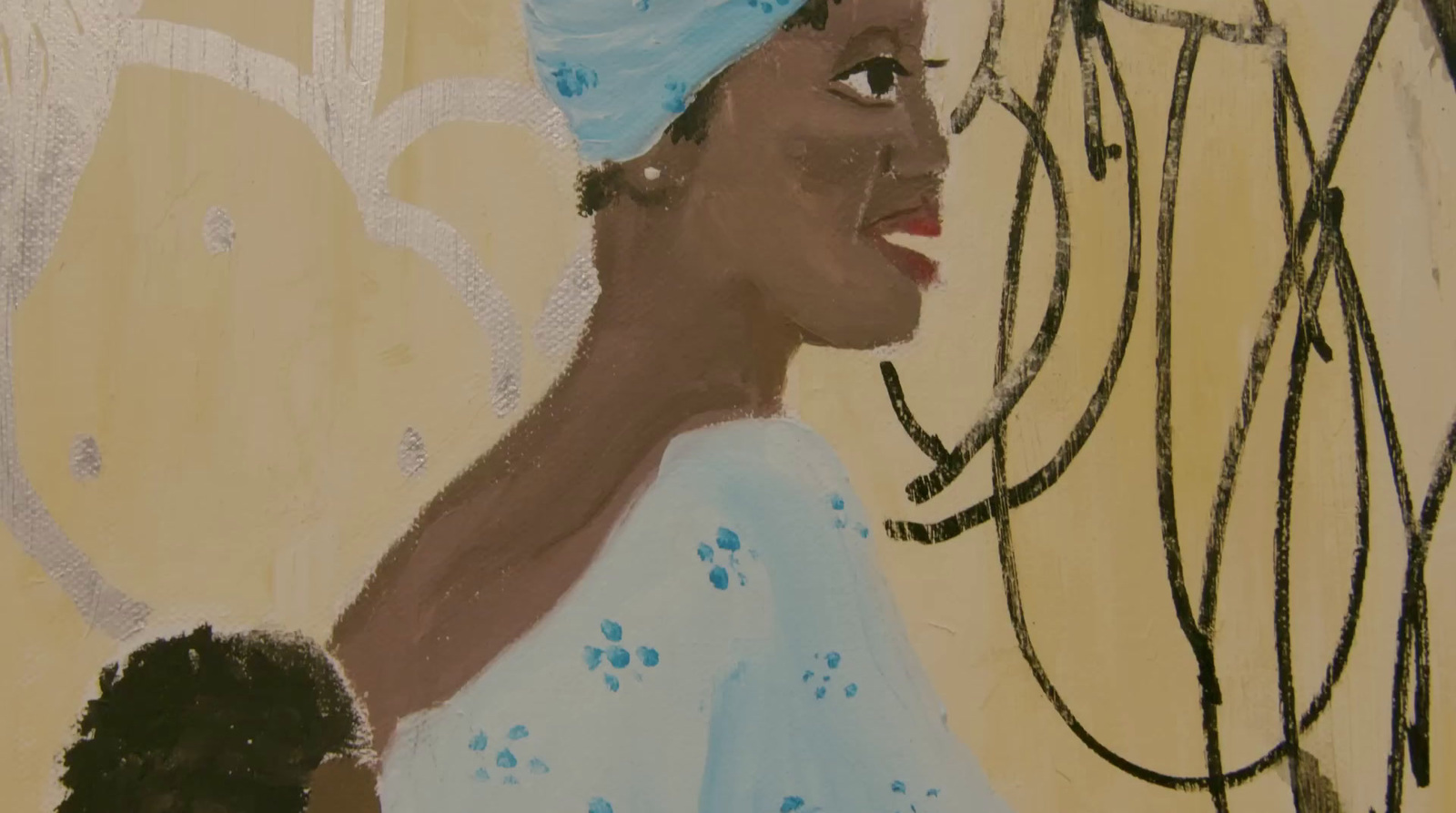 a painting of a woman with a blue turban