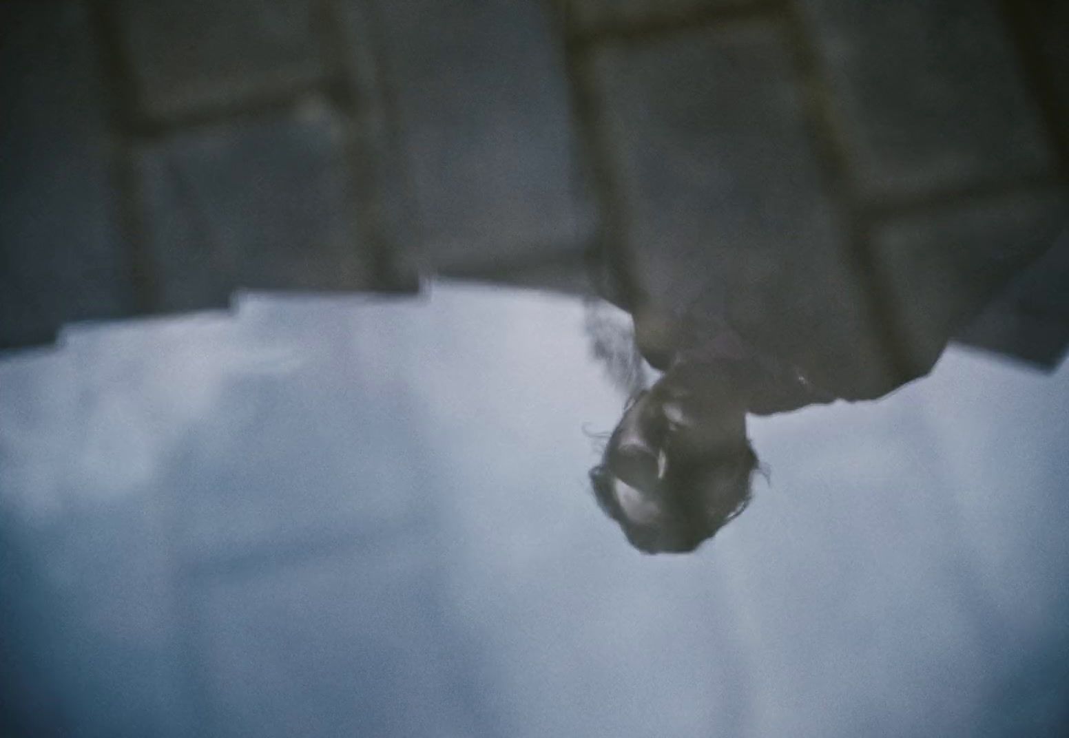 a reflection of a person in a puddle of water