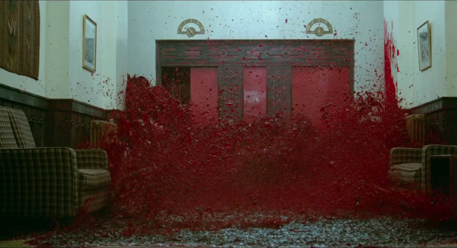 a room with a bunch of red paint on the floor