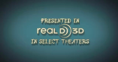 a logo for a movie with the words, presented in real 3d in select theatre