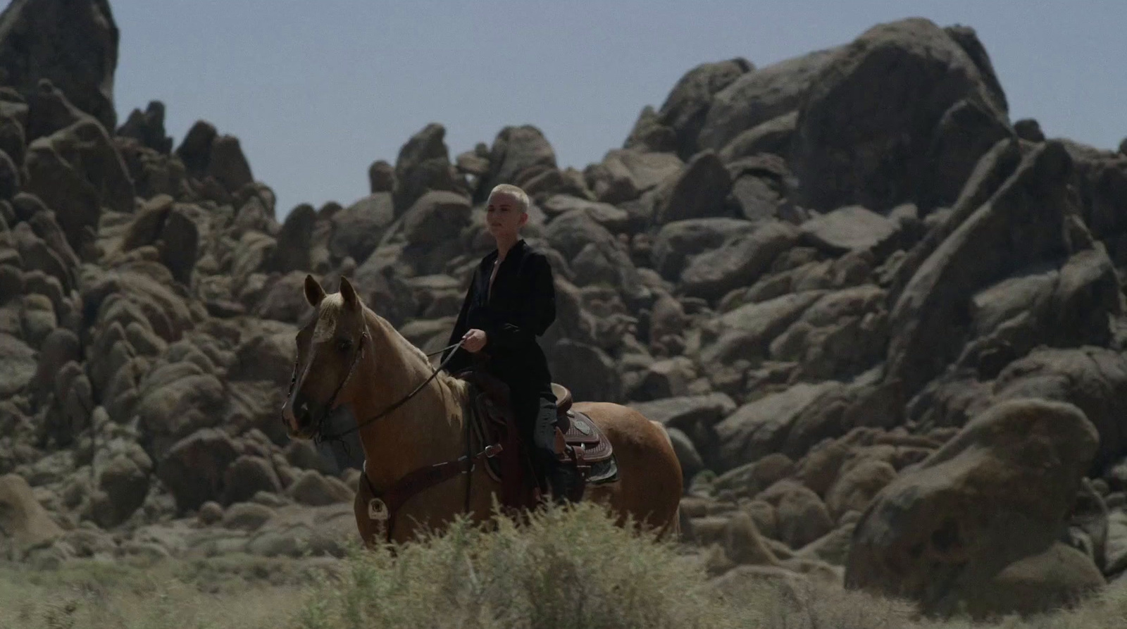 a woman riding on the back of a brown horse