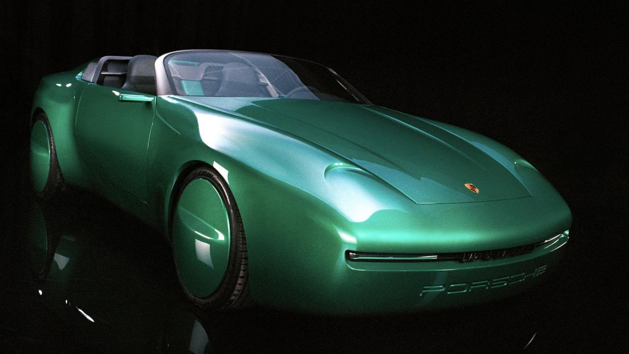 a green car is shown in the dark