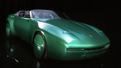 a green car is shown in the dark