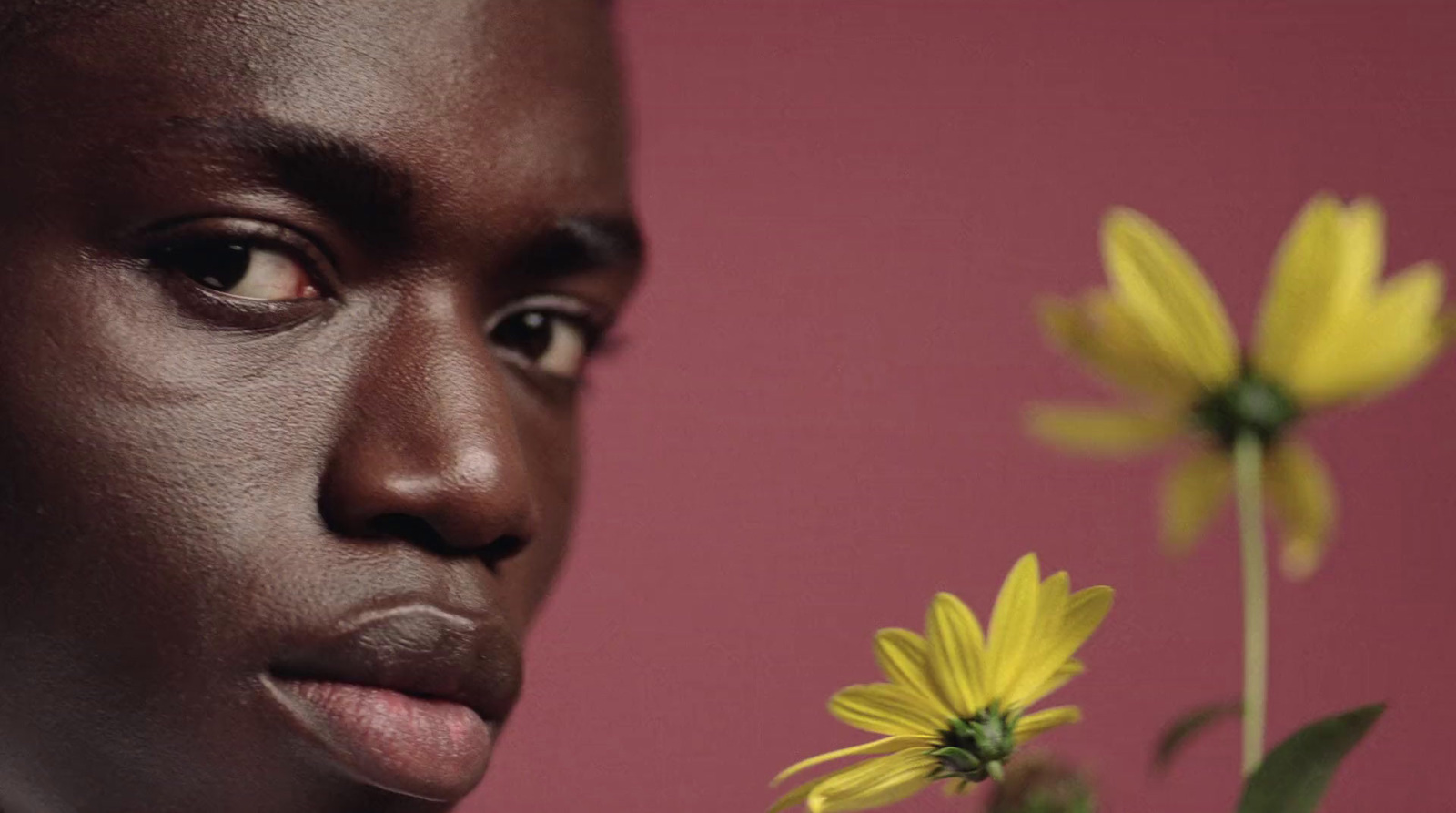 a man with a flower sticking out of his mouth