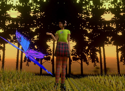 a woman standing in a field with a kite