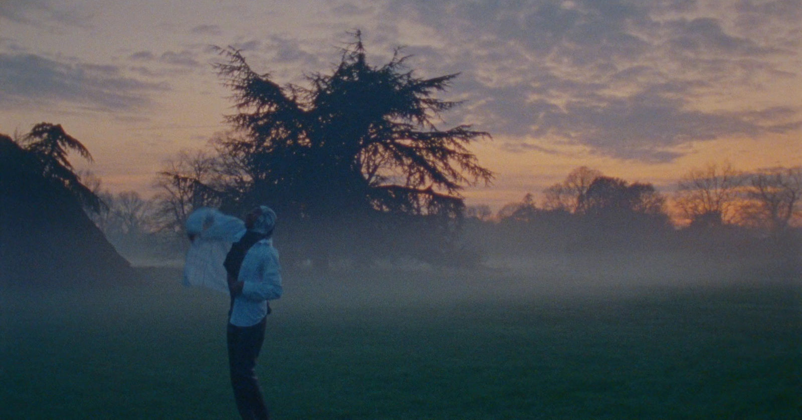 a person standing in a field with a frisbee