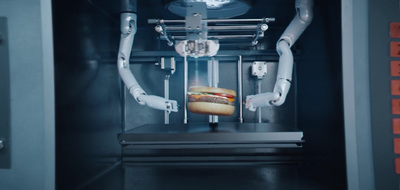 a hot dog in a bun in a machine