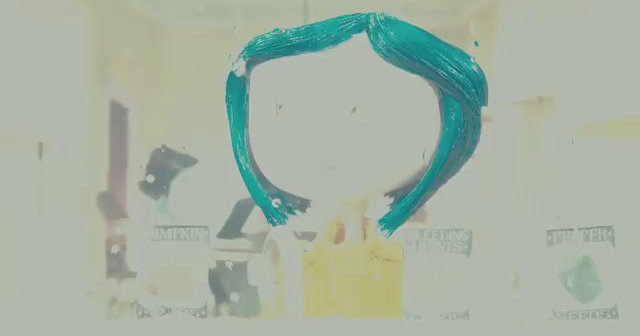 a woman with green hair is standing in front of a mirror