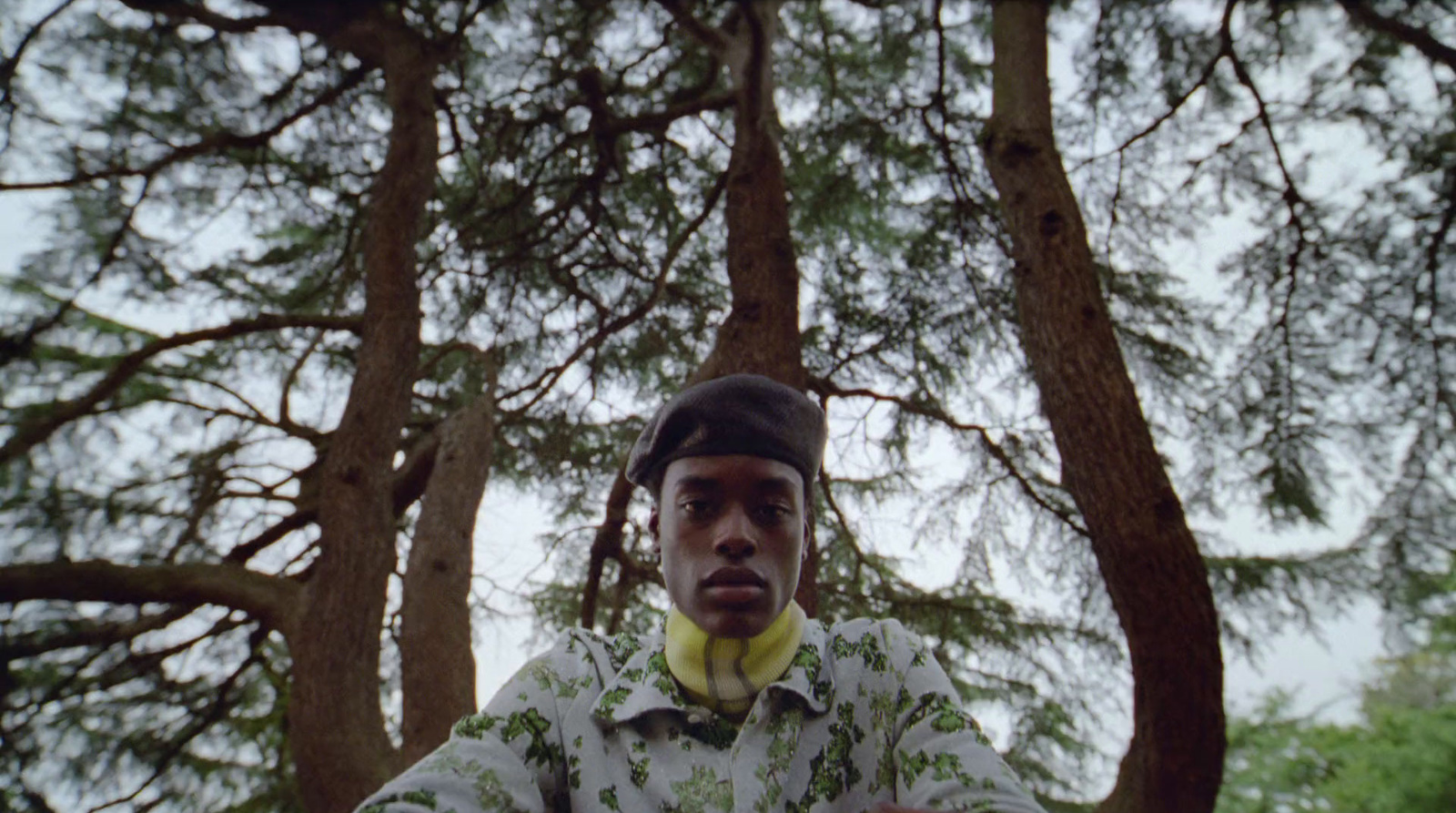 a man standing in front of some trees