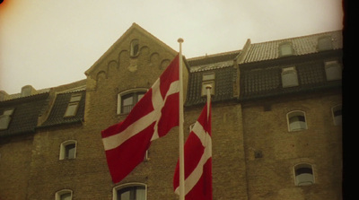 a couple of flags that are in front of a building