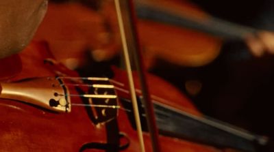 a close up of a violin being played