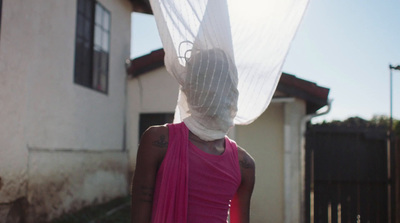 a woman with a veil over her head