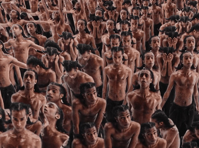 a large group of naked men standing next to each other