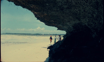 a group of people standing on top of a sandy beach