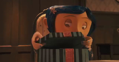 a cartoon character holding a box with a surprised look on his face